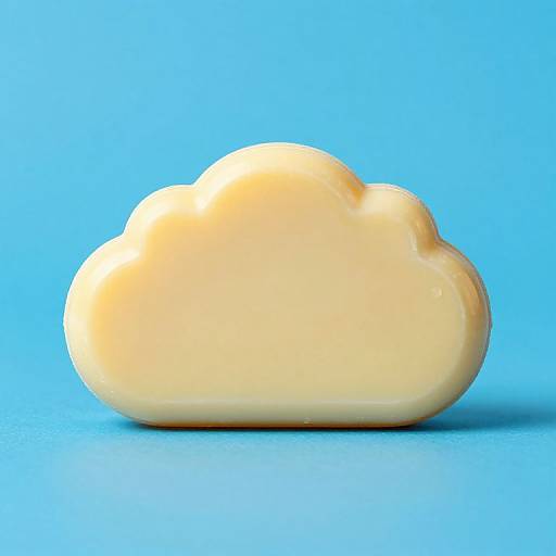 Digital rendering of a smooth, glossy, pale yellow cloud-shaped object against a bright blue background, with a subtle shadow below.