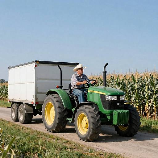 Focused Old Man on Green Tractor