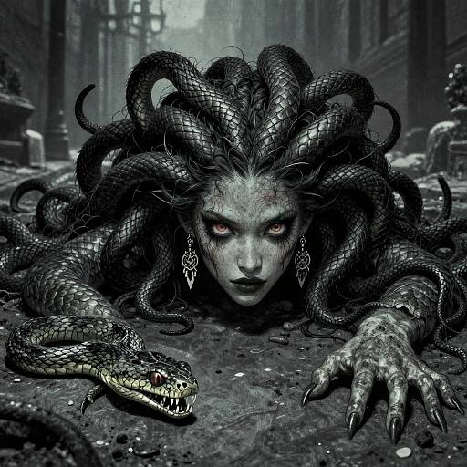 Medusa with Snakes in Hair Illustration