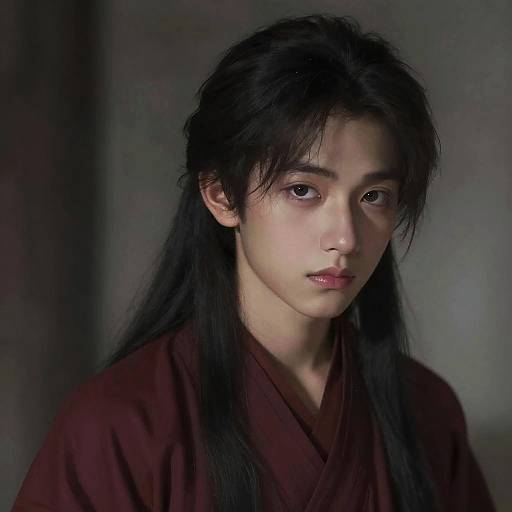 Soft Anime Portrait of Raven-Haired Youth