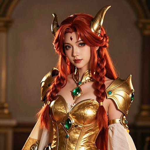 Golden Fantasy Costume with Green Pendant