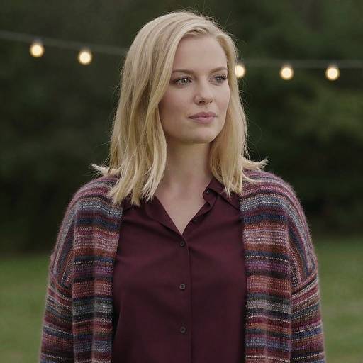 Blonde Woman in Maroon Shirt Outdoors