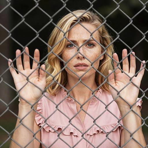 Curious Blonde Behind the Fence