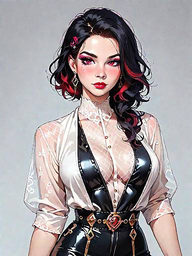 Woman in Bold Red Lace Bodysuit