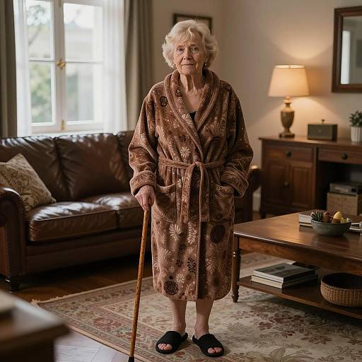 Elderly Woman in Cozy Living Room