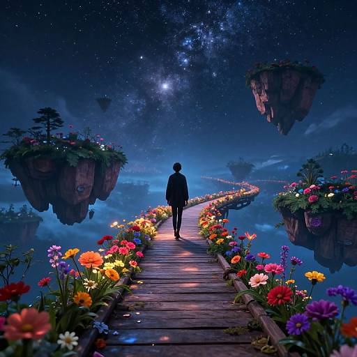 Starlit Path Over Floating Islands