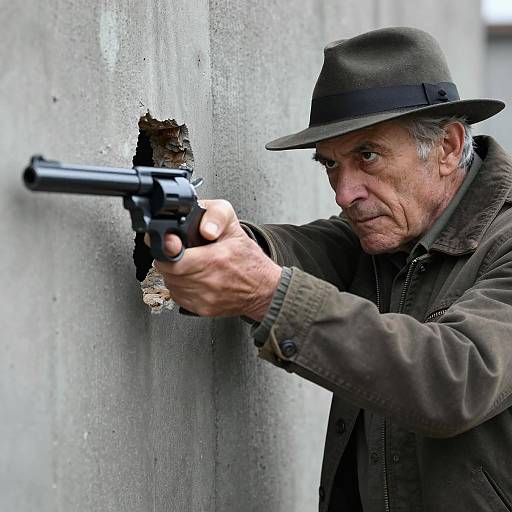 Intense Vigil: Old Man with Revolver