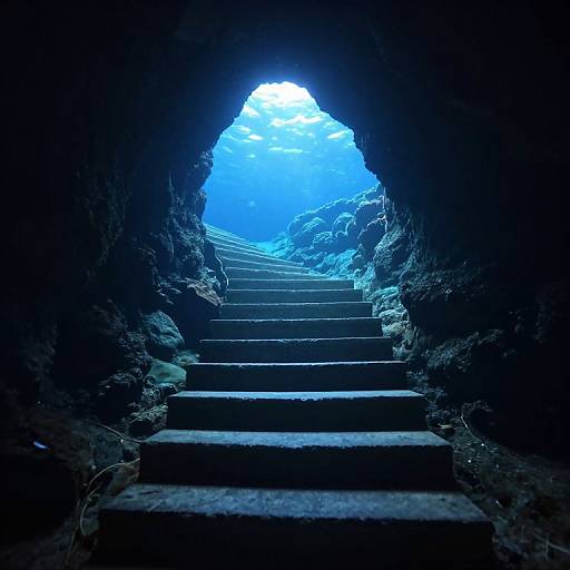 Underwater Cave Staircase to Light