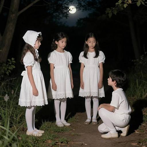 Eerie Moonlit Gathering of Children