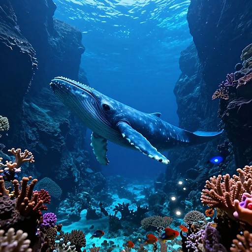 Gigantic Blue Whale in Vibrant Underwater Canyon