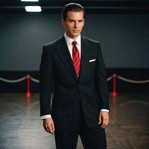 Man in Vintage Pinstripe Suit with Red Tie