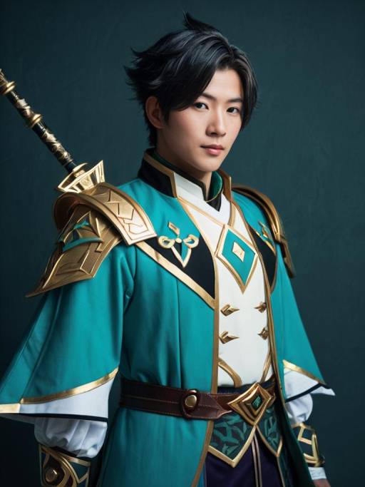 Man in Childe Genshin Costume Heroic Portrait