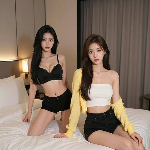 Two Women in Modern Hotel Room