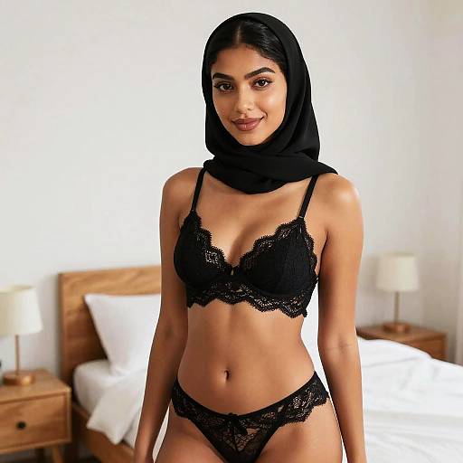 Confident Woman in Black Lace Hijab