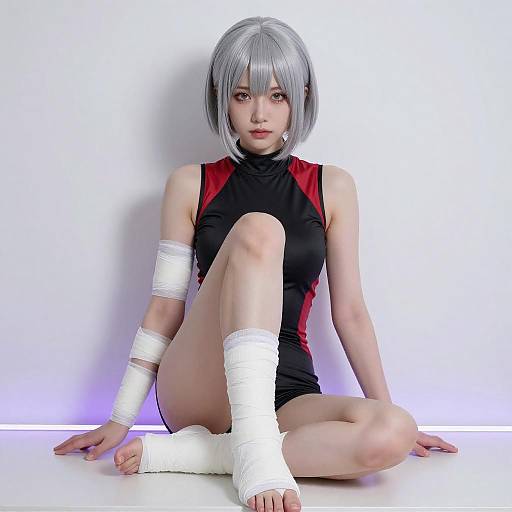 Young Woman with Silver Bob and Bandages