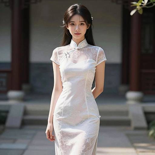 Photorealistic Ulzzang Girl in White Cheongsam