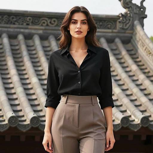 Elegant Woman on Temple Roof