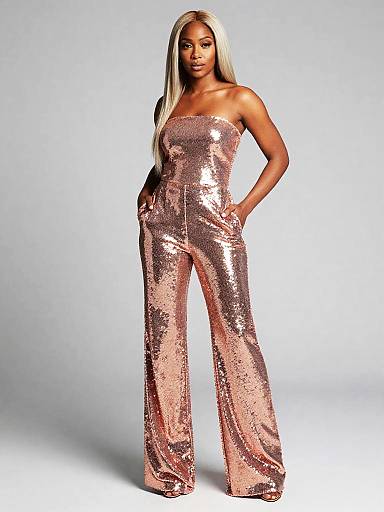 Rose-Gold Sequin Strapless Jumpsuit Lookbook
