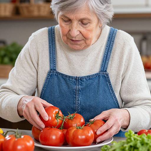 Elderly Woman Selecting Fresh Tomatoes