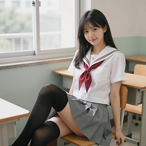 Serene Classroom Scene with Asian Woman