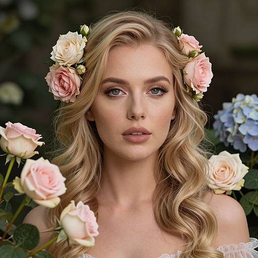 Blonde Woman with Floral Adornments