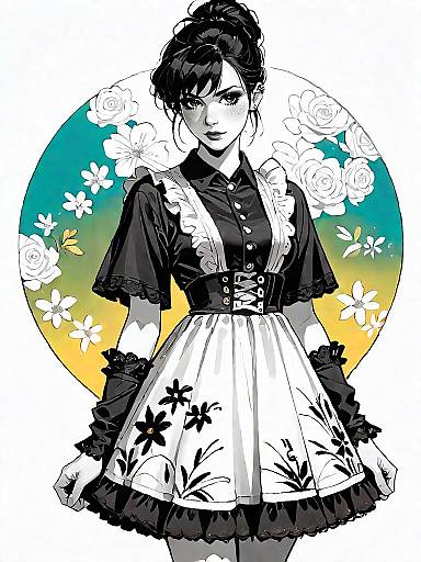 Vintage-Inspired Modern Woman in Floral Dress