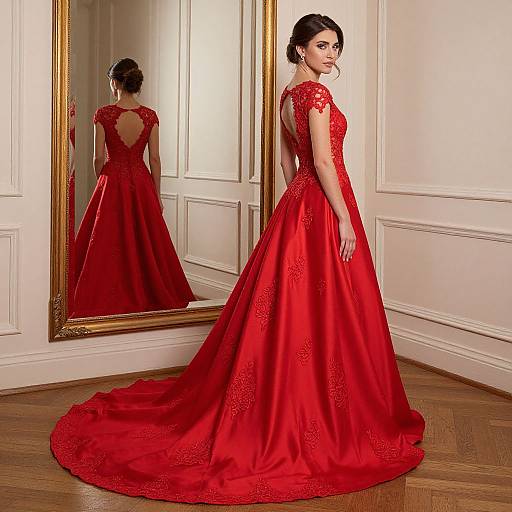 Elegant Woman in Red A-Line Prom Dress