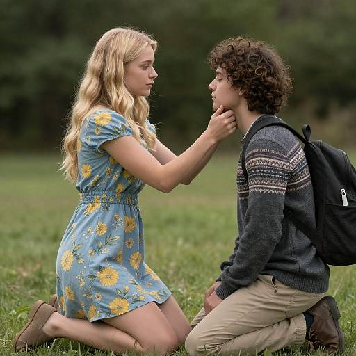 Intimate Moment in a Grassy Field