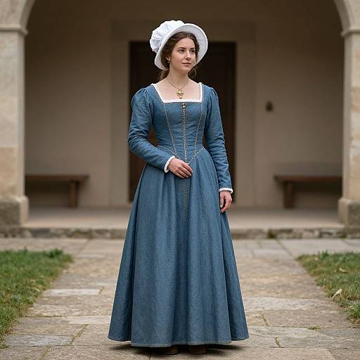 Medieval Woman in Blue Dress