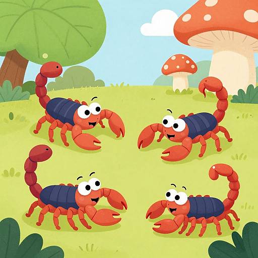 Cheerful Cute Scorpions in Children's Book