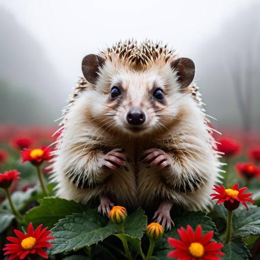 Hedgehog with Glowing Eyes in Mist