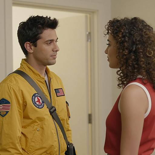 Two People Facing Each Other Indoors