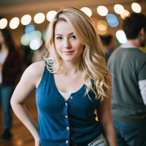 Young Woman with Blonde Hair and Blue Cardigan