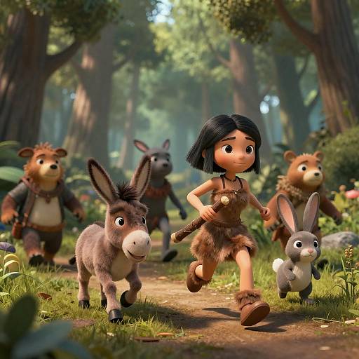 Adventure in a Prehistoric Cartoon Forest