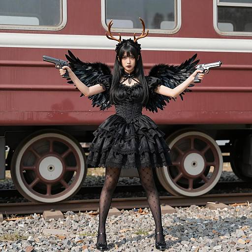 Gothic Lolita Woman with Pistols