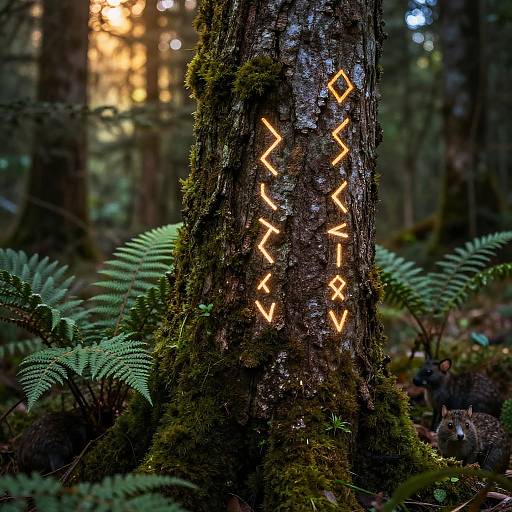 Mystical Forest Bark with Glowing Runes