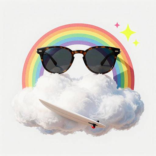 Surreal Dadaist Cloud Surfing Scene