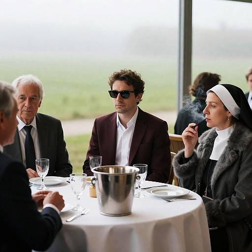 Conversation at a Foggy Field Table
