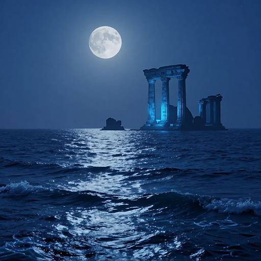 Surreal Moonlit Ocean Ruins