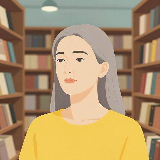 Contemplative Middle-Aged Woman in Bookstore