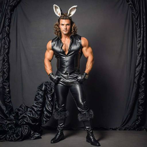 Muscular Man in Playful Bunny Costume Muscular Man in Playful Bunny Costume