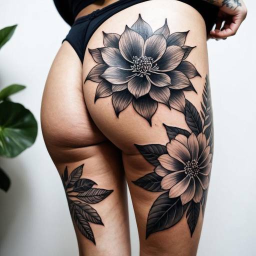 Intricate Floral Tattoo on Thigh