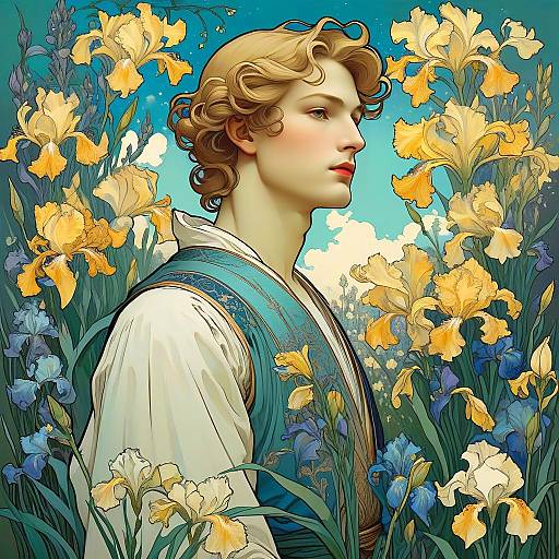 Art Nouveau Portrait of Man with Irises
