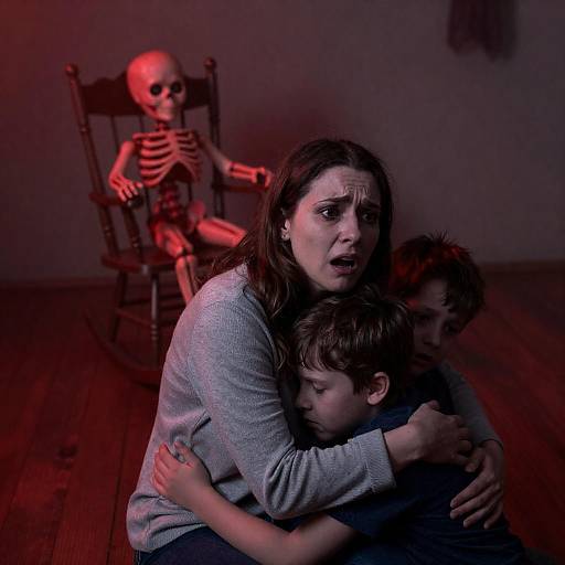 Frightened Woman with Boys and Doll