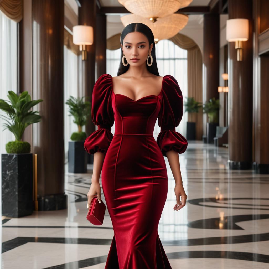 Elegant Model in Opulent Hotel Lobby