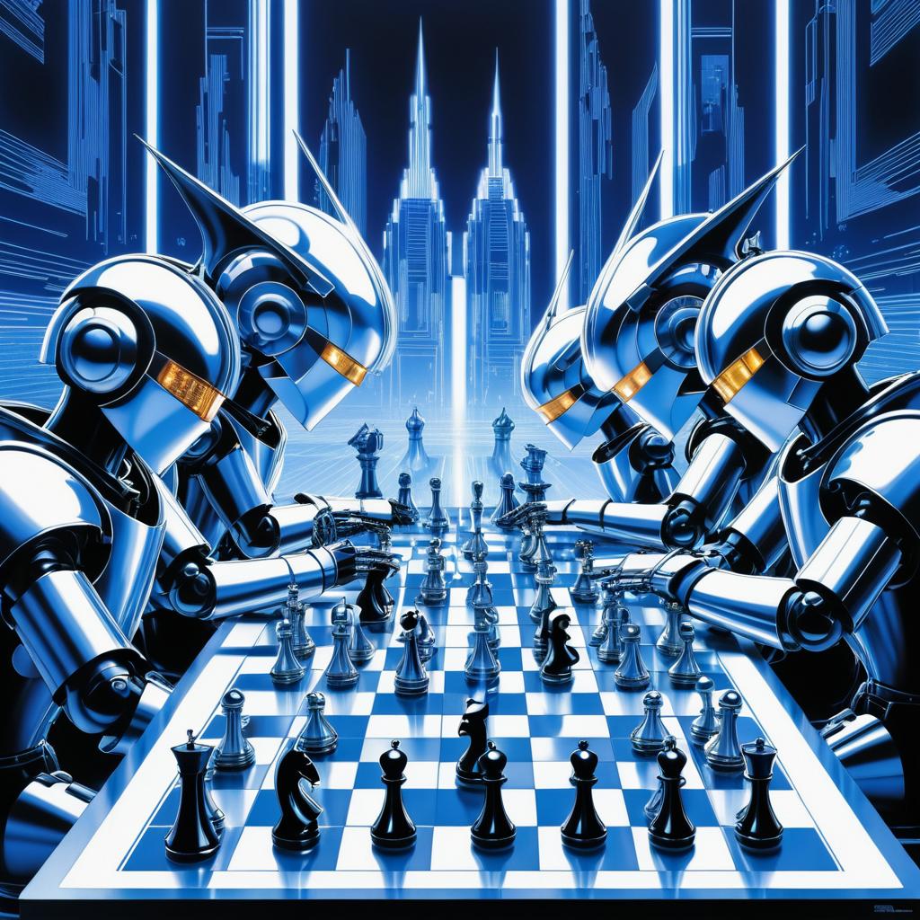 Futuristic Robots Playing Chess in Anime Style