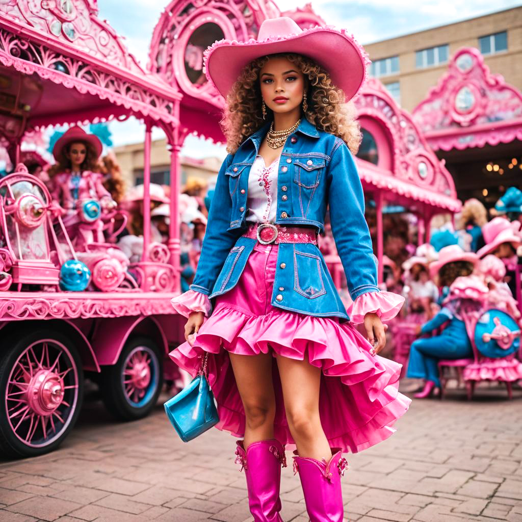 Stylish Cowgirl at Street Carnival Scene