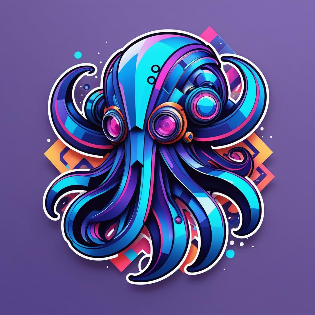 Geometric Mechashot Octopus Sticker Design