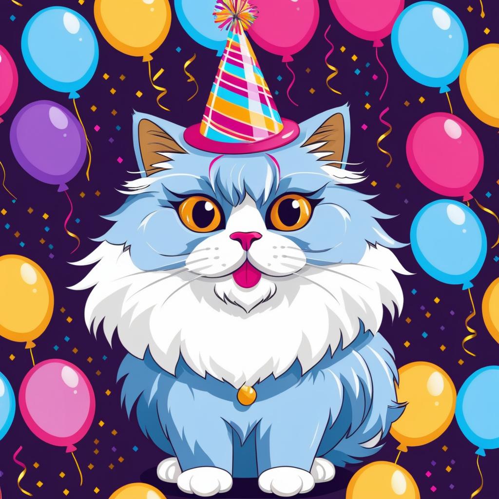 Cartoon Persian Cat Birthday Celebration