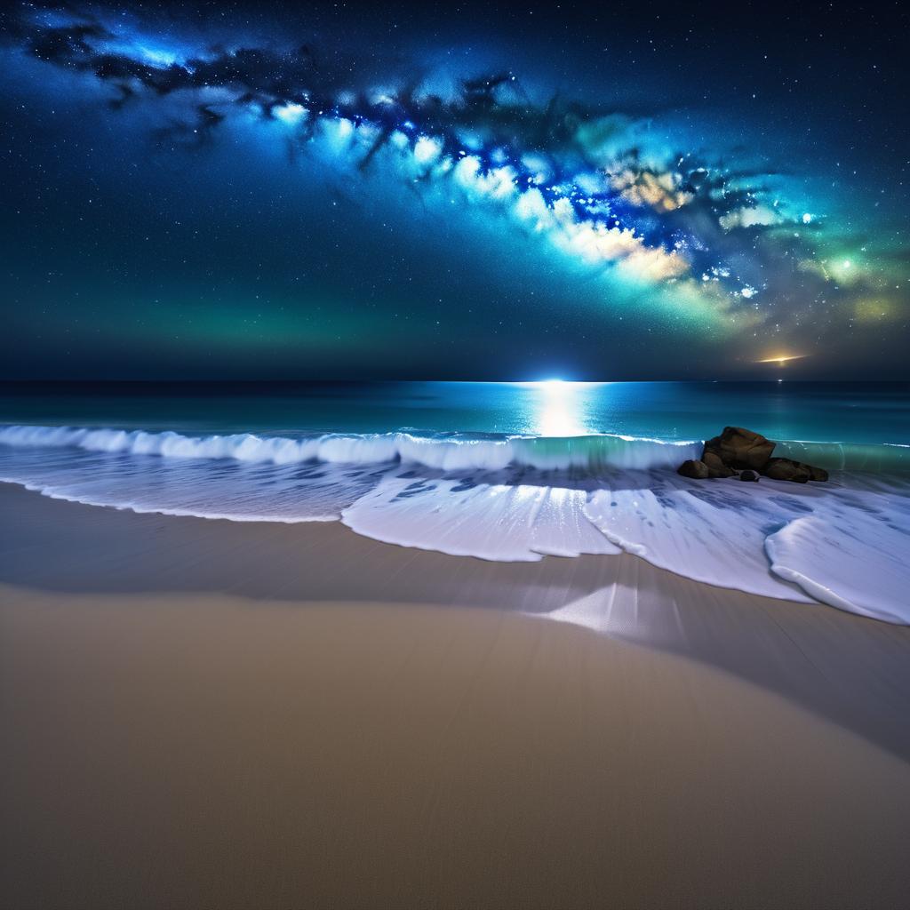 Starry Beach Night with Milky Way